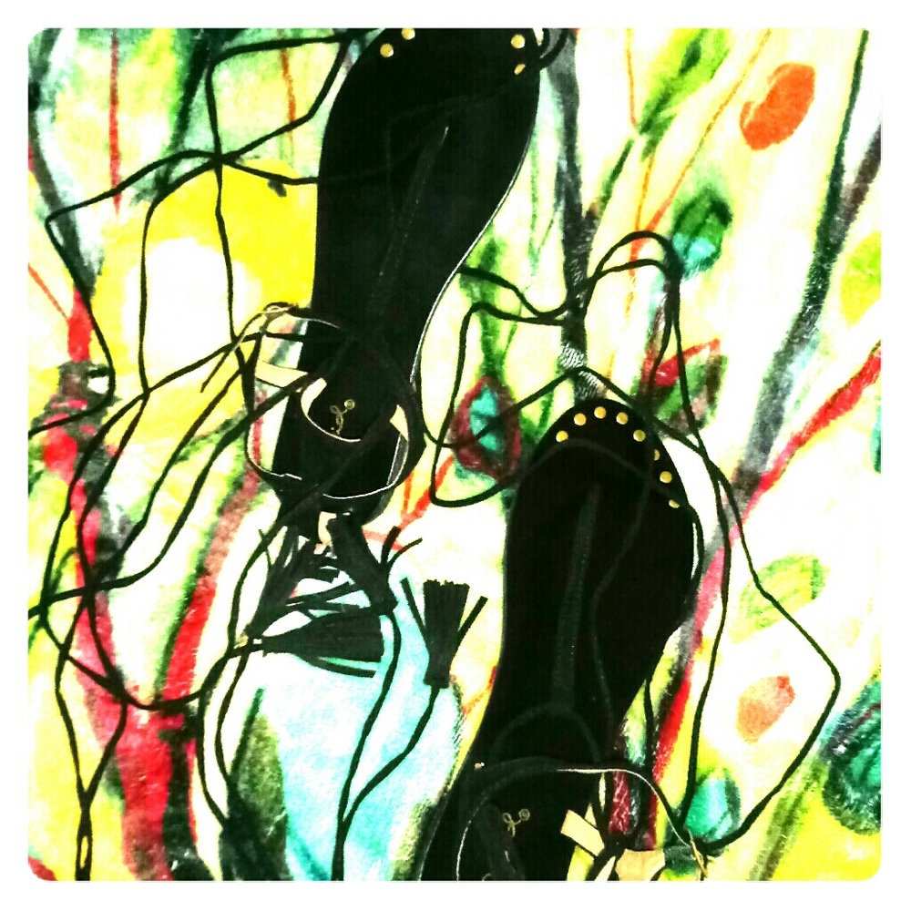 NWOT Qupid Brass & Tassels Lace Up ATHENA Sandals